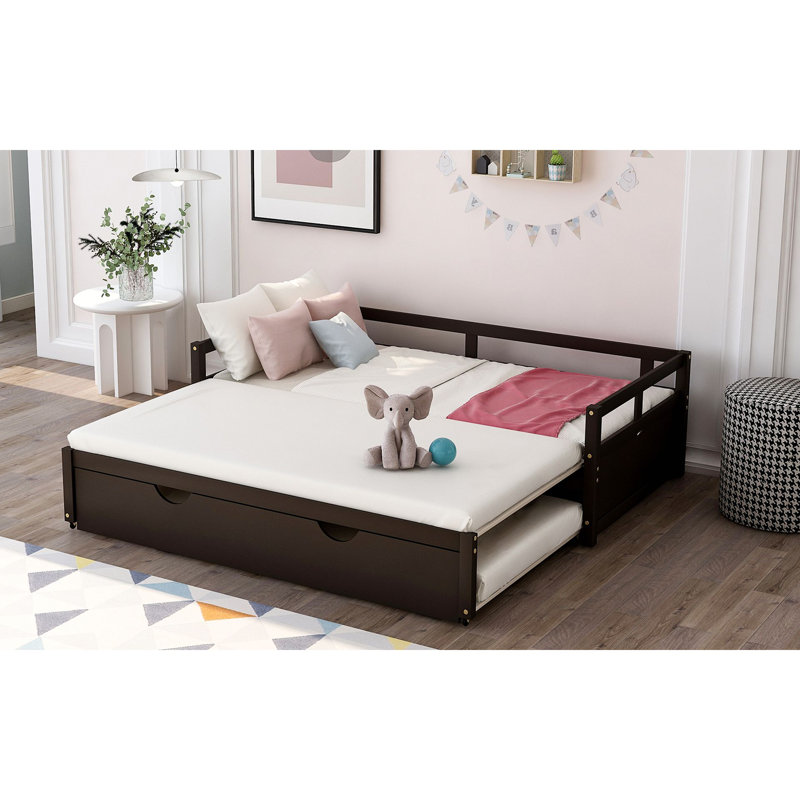 Lit de jour moderne en bois massif avec couchette, Espresso