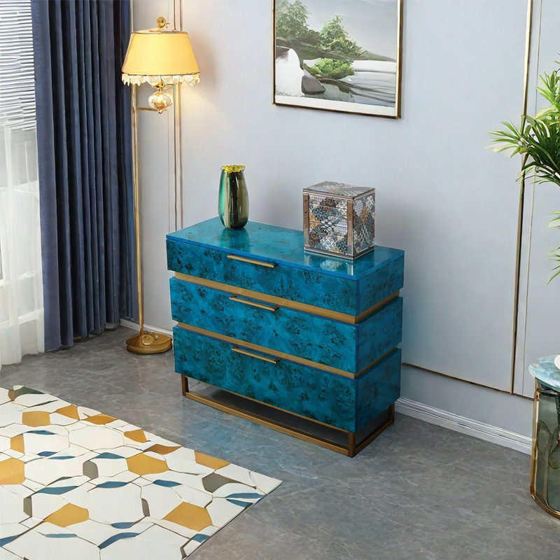 Commode décorative luxueuse de style italien, Bleu paon / or