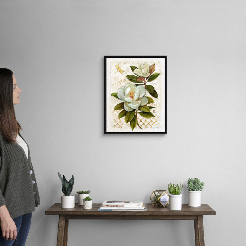 «Heirloom Magnolia» sur toile grise, H 16 po x l 20 po x P 1,75 po, Cadre noir