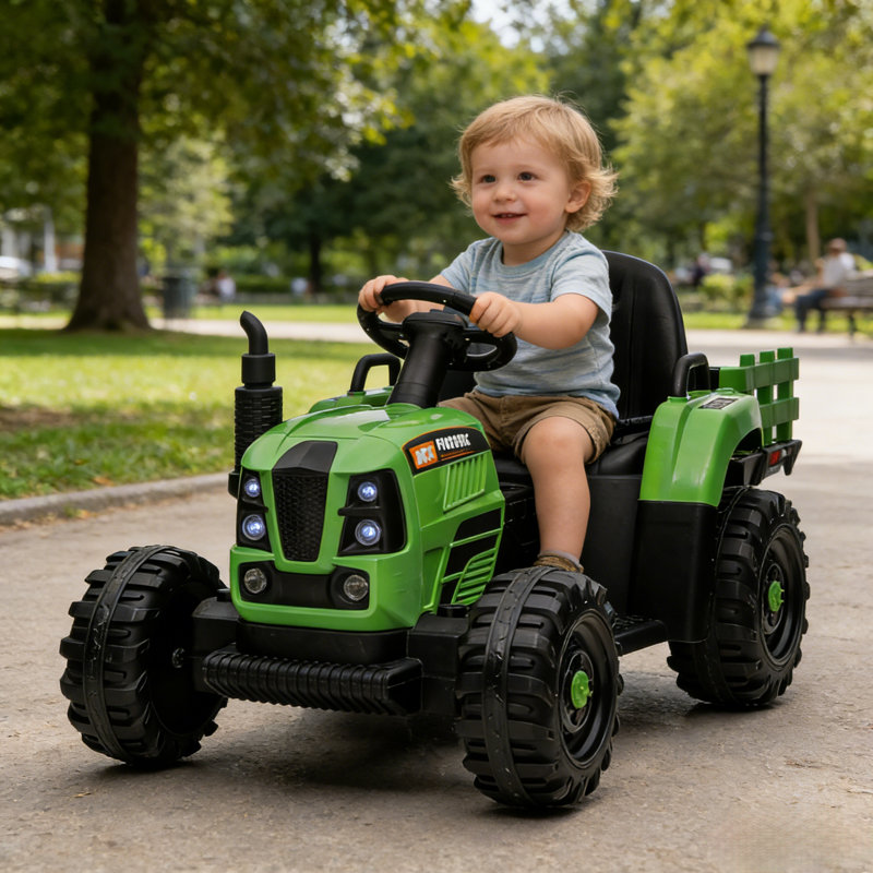 Enfants 24V 400W électrique sur tracteur avec remorque, télécommande 2,4G, Green/Black