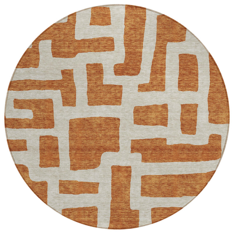 Tapis extérieur rond 8 po Terra Cotta and Gray