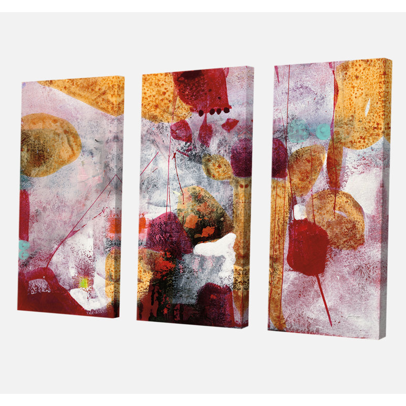 «Abstract Watercolor with Red and Yellow», ensemble de 3 reproductions d'art sur toiles tendues, H 32 po x l 48 po x P 1 po