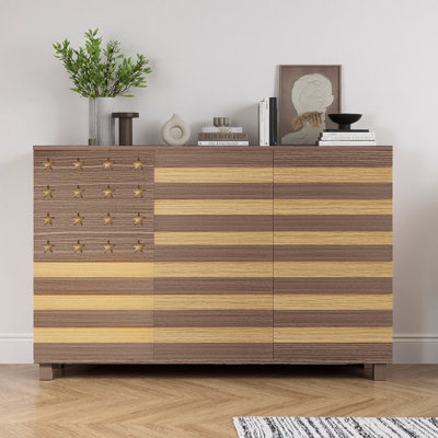 Armoire buffet 55,5 "cannelée avec rangement, 3 portes