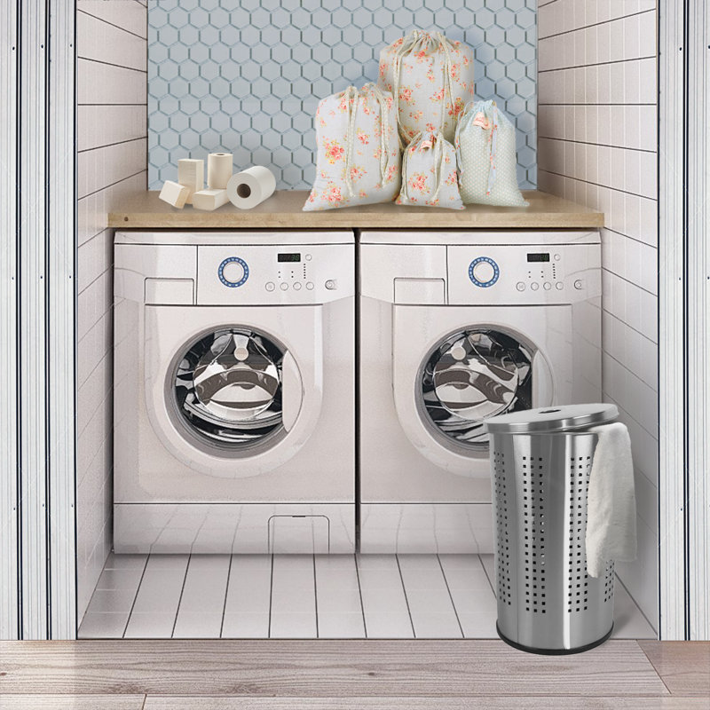 Metal Laundry Hamper, Brushed Stainless Steel
