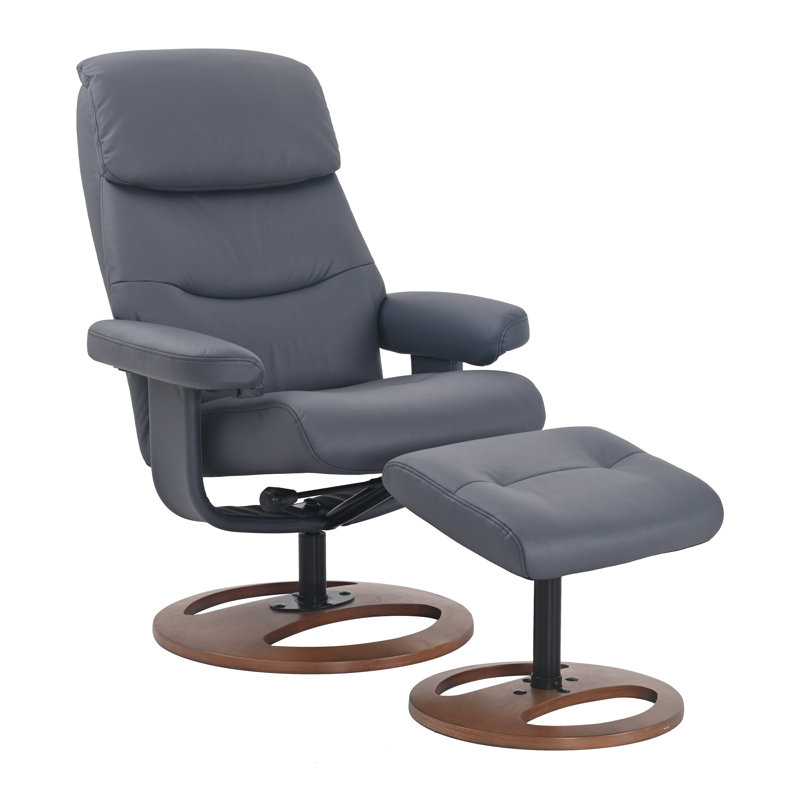 Upholstered Manual Swivel Recliner with Ottoman - 360° Swivel, 132° Recline, Steel Blue