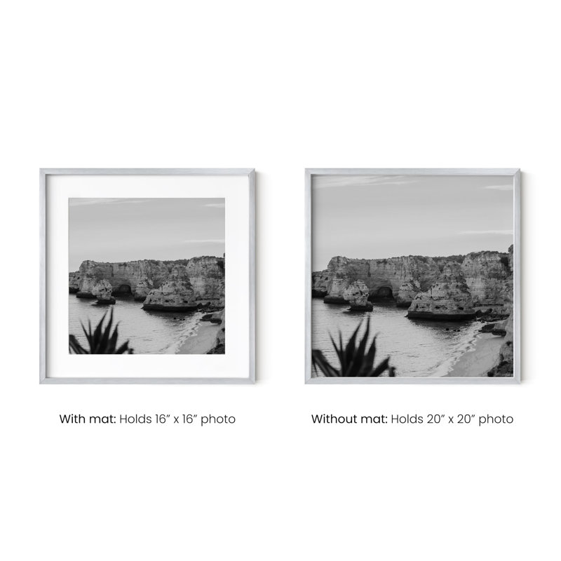 Cadre photo mat carré en métal (ensemble de 4), L 20 po x H 20 po, Argent
