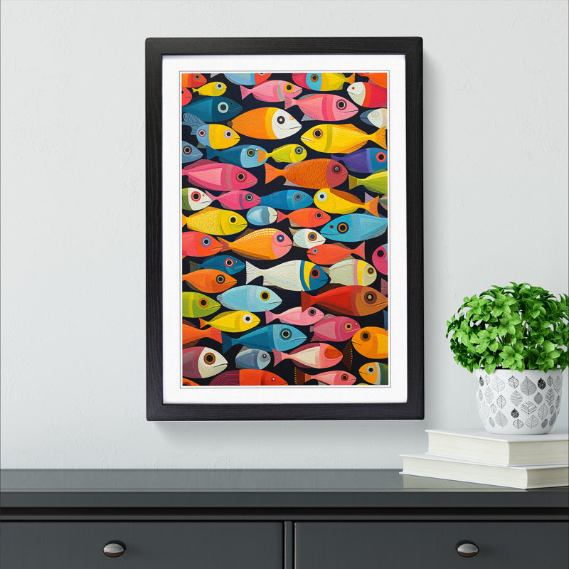 Fish Colour Field No.2 - Single Picture Frame Print on Wood, 46cm H x 34cm W x 2cm D, Black
