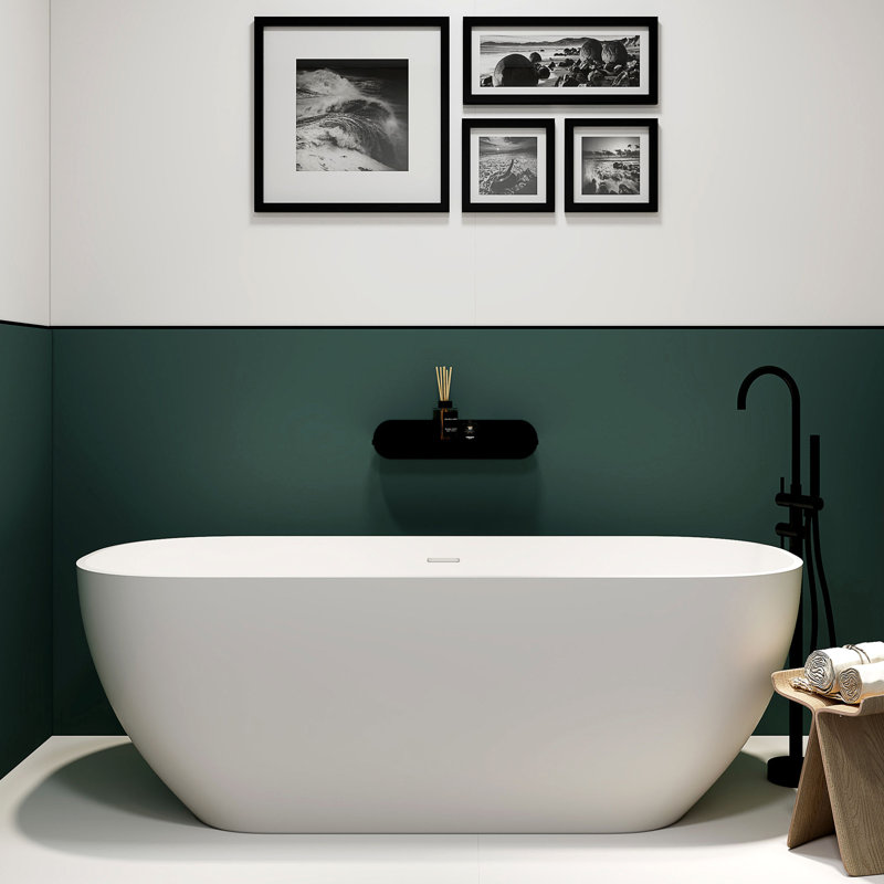 67'' x 30'' Freestanding Soaking Solid Surface Bathtub, White