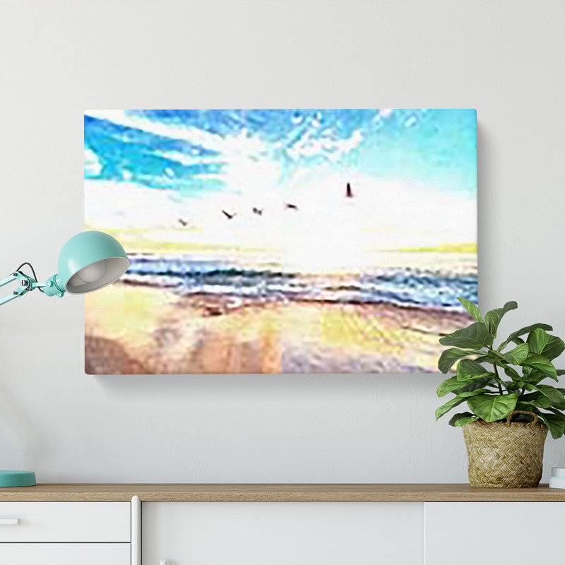 Seagulls Over A Beach In San Diego Painting - Wrapped Canvas Print, 40cm H x 60cm W x 3cm D