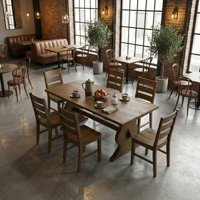 Ensemble de table de salle à manger 70,8 po Almeda, 7 pièces : table, 6 chaises, Brun
