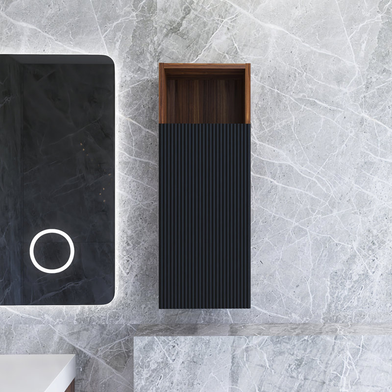 Black & Walnut Wall-Mounted Bathroom Side Cabinet For Small Space