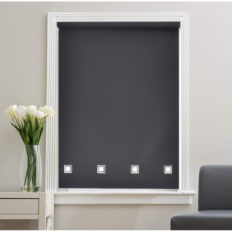 Premium Square Eyelet Roller Blinds – Light Control & Privacy Window Shades, Black, 165 cm L x 90 cm W