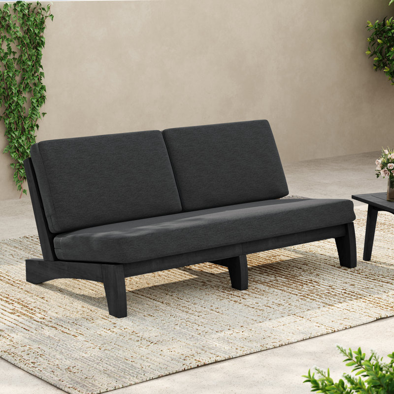 Patio Outdoor Sofa with Cushions, Dark Gray, Black