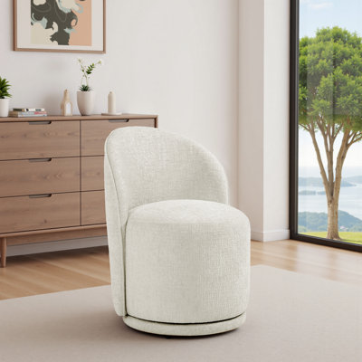Upholstered Modern Light Sand Chenille Barrel Swivel Side Dining Chair