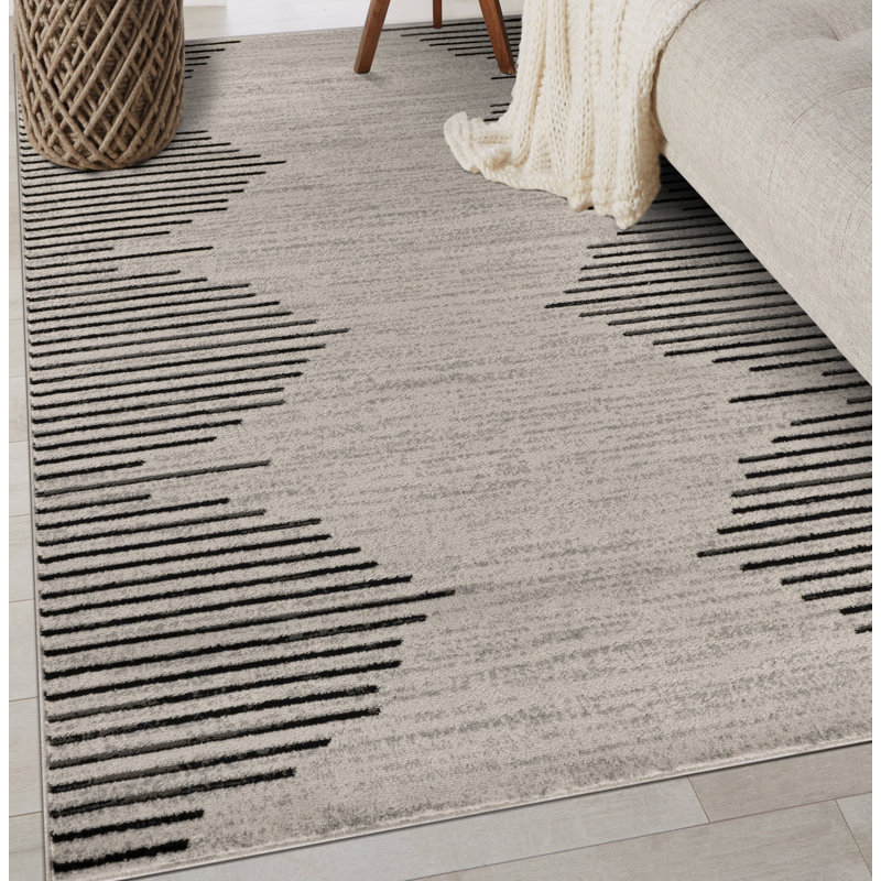 Tapis crème / noir Damarcus, Rectangle 2 pi 7 po x 4 pi, Cream