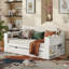 Full Size Wood Daybed with Removable Desk and Hydraulic Side Tables - 76" Wide Storage Frame with Drawers - White-1261213