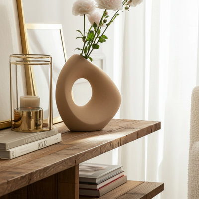 Modern Cut-Out Ceramic Table Vase for Home Decor - Decorative Flower Vase Accent for Office and Living Room Decor