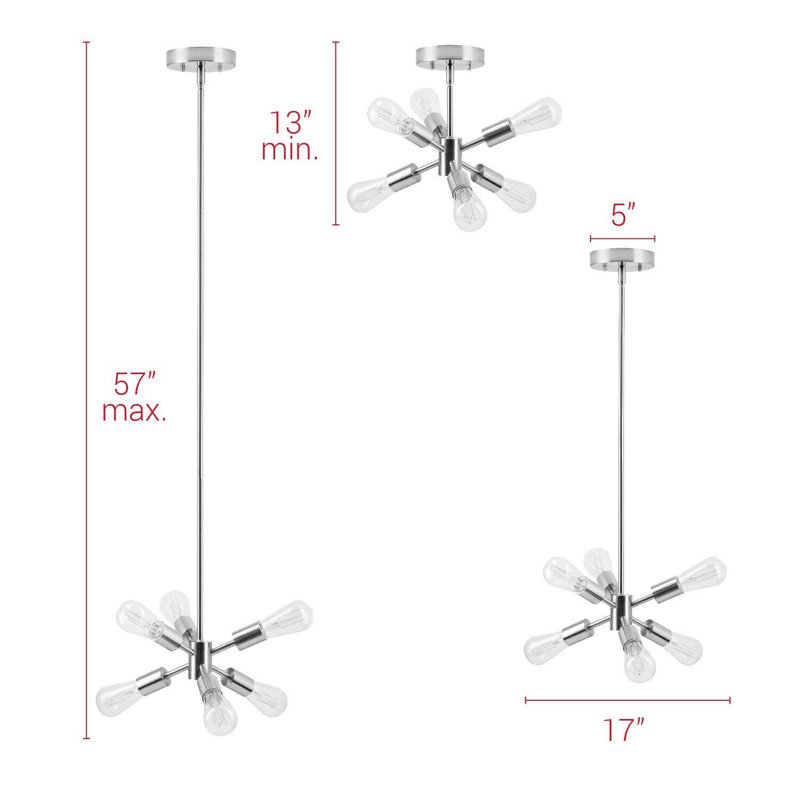 Lustre sphérique spoutnik à 6 lumières Jadine, Nickel brossé