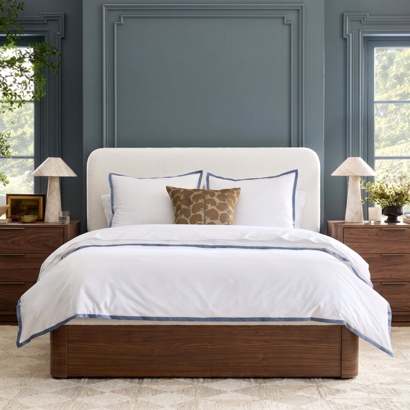 Lit plateforme tapissier Seabrook Modern, Grand lit, Tissu blanc / espresso