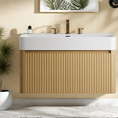 Meuble-lavabo flottant 36 po, lavabo grain de chêne moderne
