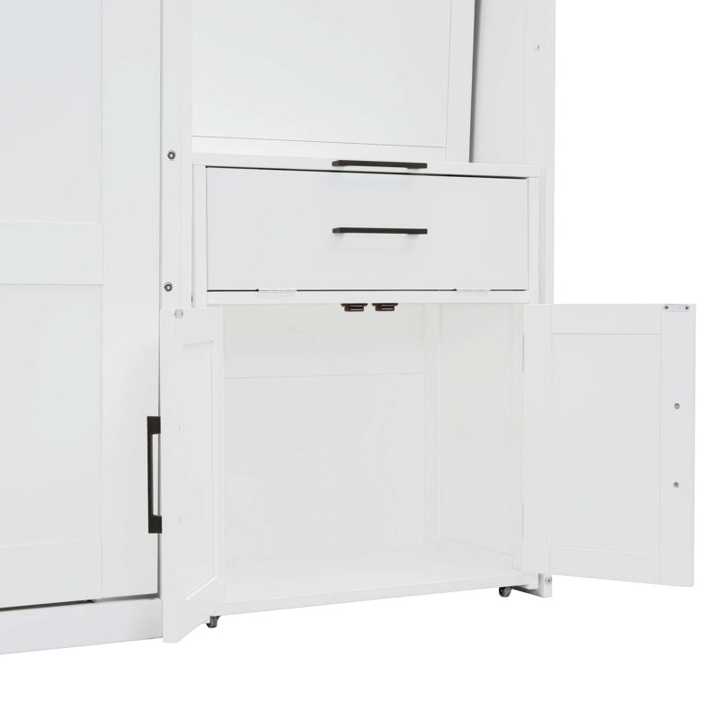 Lit escamotable simple avec placard, tiroirs et bureau