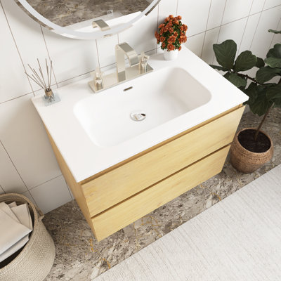 Meuble-lavabo mural 30 po avec lavabo en céramique et trois trous de robinet