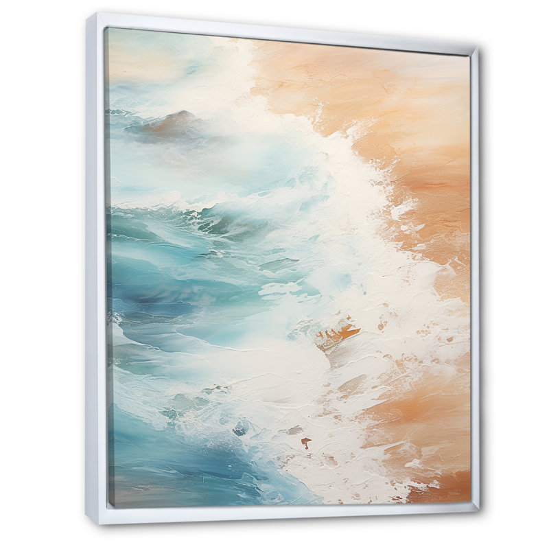Vue aérienne de sable moderne bleu et beige II sur toile, H 32 po x l 16 po x P 1 po, Cadre flottant blanc
