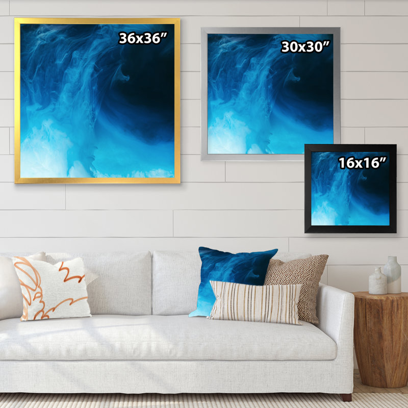 Blue And Mixed Liquid Ink III - Picture Frame Print on Canvas, Black Picture Frame, 16" H x 16" W x 1" D