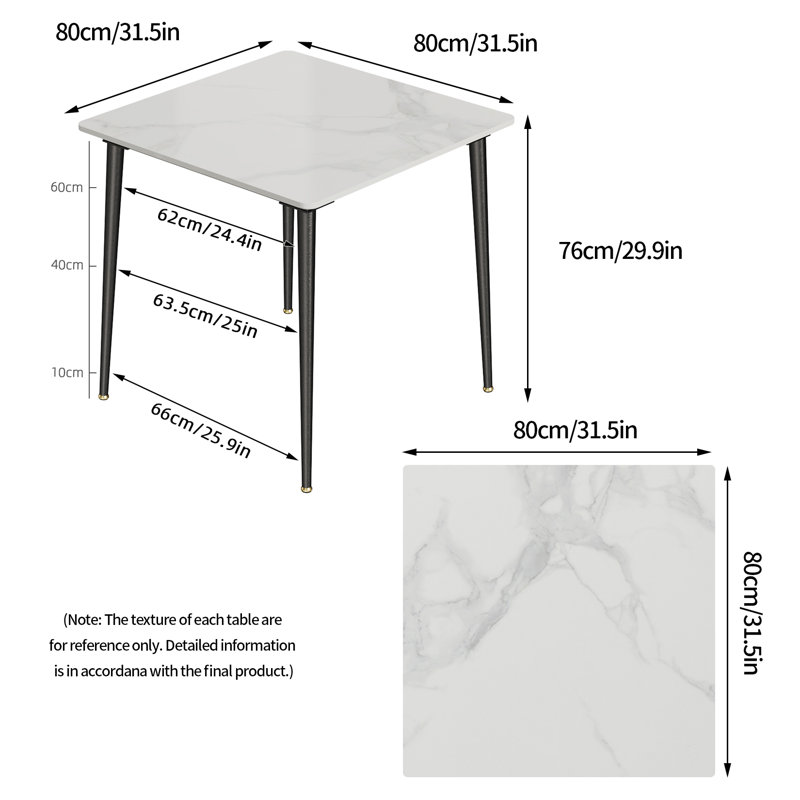 Annagh Stone Top Metal Base Dining Table, Gloss White, 29.9"H x 31.5" L x 31.5" W