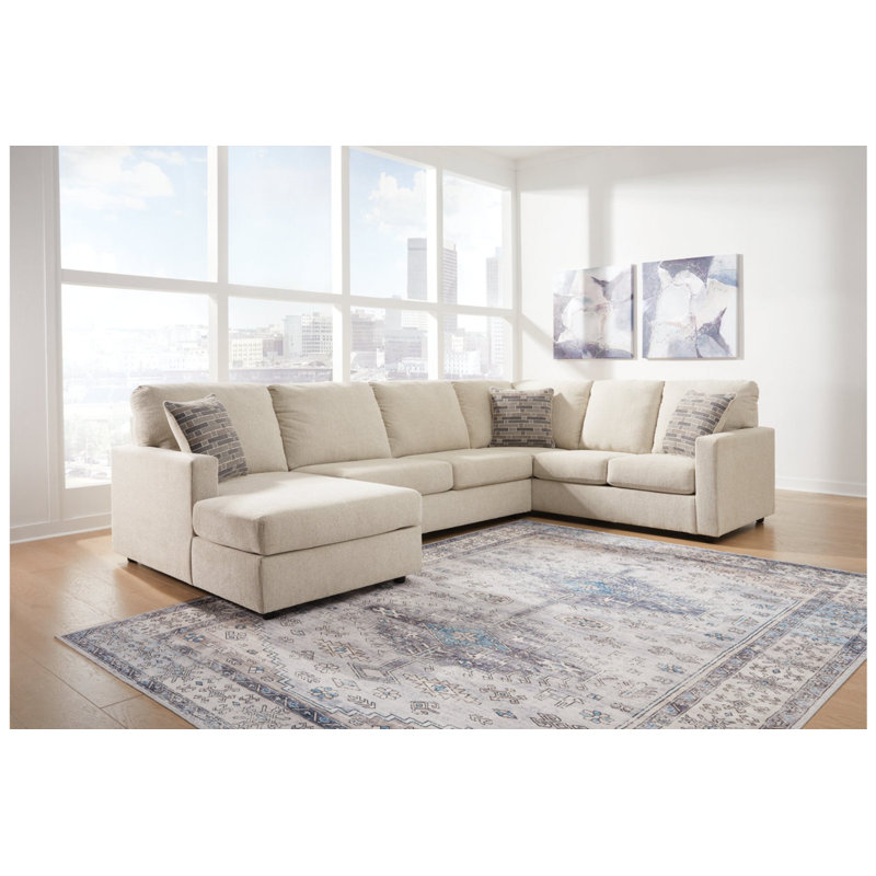 Canapé modulaire 3 pièces avec méridienne Nalan, Orienté à gauche (vu de face), Polyester beige