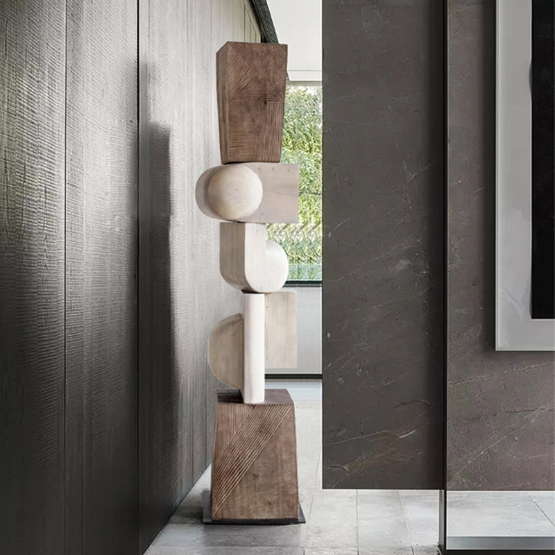White+Brown Free Form Solid Wood Decorative Object