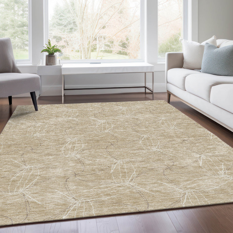 Tapis beige Prisco lavable à la machine de qualité supérieure, Rectangulaire 8 pi x 10 pi