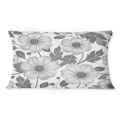 Coussin lombaire transitionnel gris et fleurs blanches I