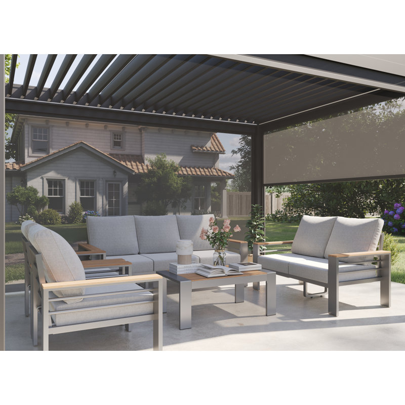 5-piece Outdoor Aluminum Conversation Set With Removable Cushions, 7-person Modern Patio Seating Group