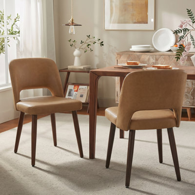 Upholstered Faux Leather Modern Dining Side Chairs with Solid Wood Legs for Dining Room Set of 2