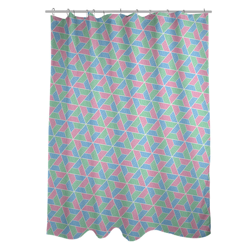 Rideau de douche simple trapézoïde, Vert / Rose / Bleu