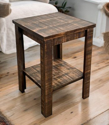 ALL ROUGH SAWN SQUARE END TABLE, 24" H x 17" W x 17" D