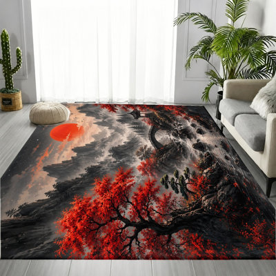 Tapis japonais, motif érable et soleil, tapis doux antidérapant, décoration intérieure artistique pour salon, chambre à coucher, entrée, cuisine, balcon, appartement