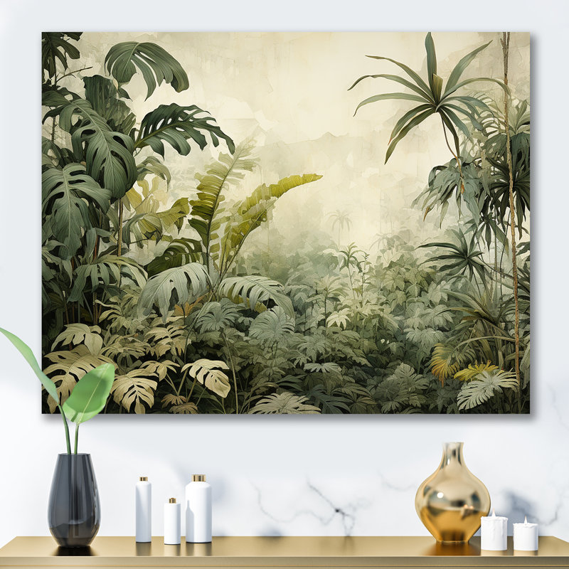 Paysage de jungle rétro - art mural jungle, Toile tendue, H 16 po x l 32 po x P 1 po