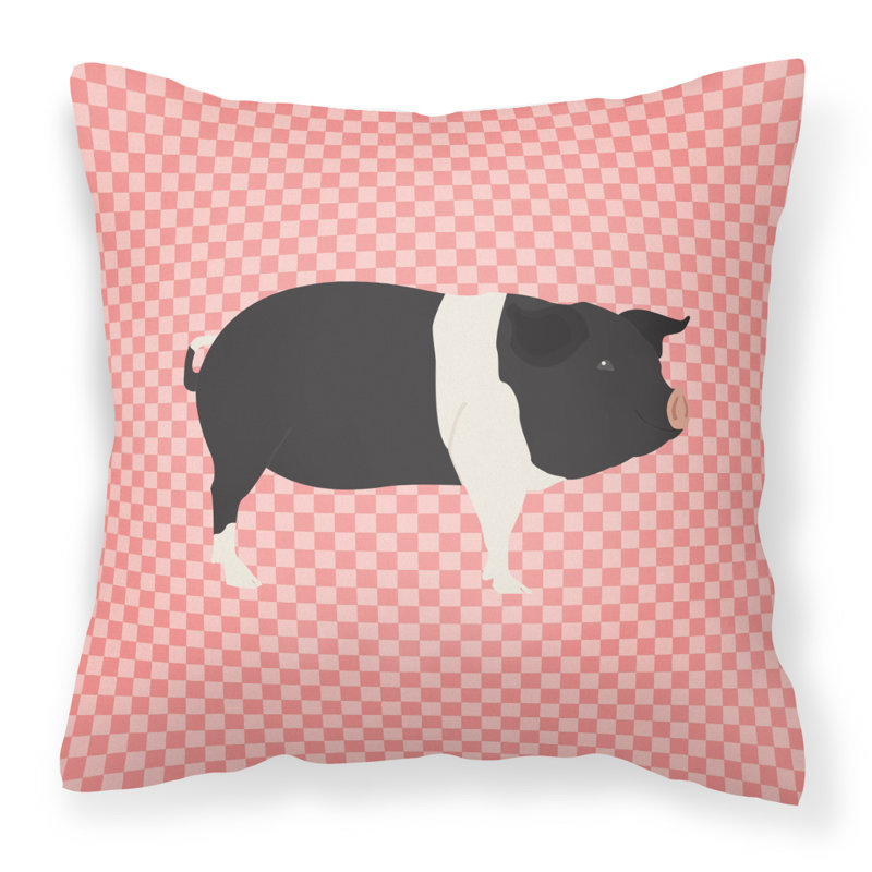 Coussin extérieur éclectique porc check, Rose, 18 po x 18 po