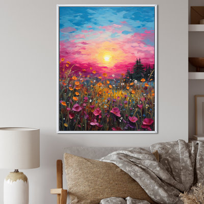 Breathtaking Sunset In Blossoming Flower Meadows I - Flower Field Wall Art
