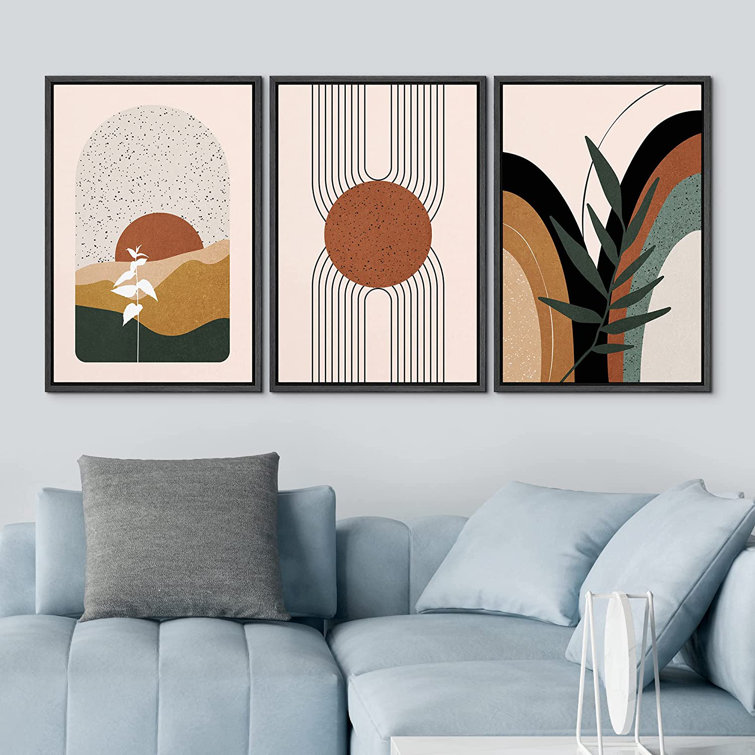 IDEA4WALL Framed Canvas Print Wall Art Set Mid-Century Geometric Tropical Landscape Abstract Shapes Illustrations Minimalism Bohemian Decorative for L