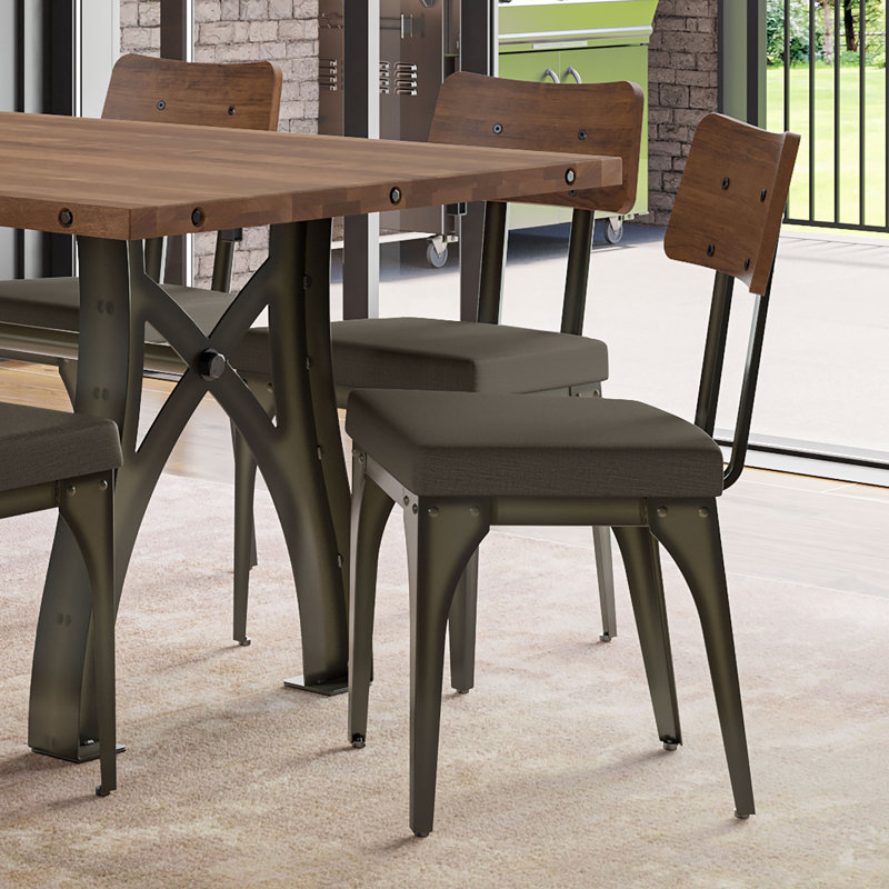 Lyerly Upholstered Dining Chair (Set of 2) with wooden backrest, Brown/Grey, Brown