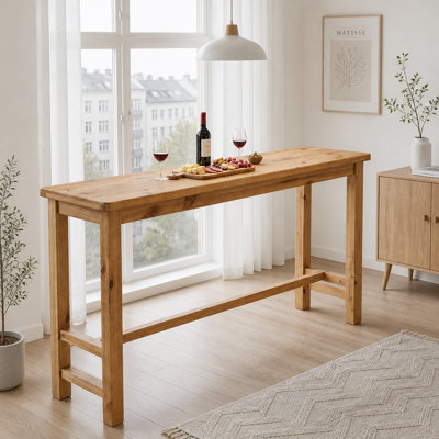 Solid Wood Rectangular Bar Table with Rustic Finish for Home Kitchen or Living Room Counter Height Seating