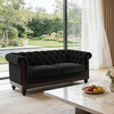 Canapé Chesterfield 2 places rembourré en velours