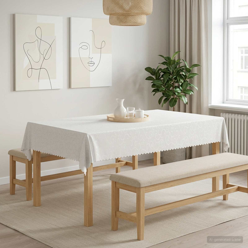  Table Cloth Dining Cover Kitchen Tablecloth Living Room Modern Jacquard, 160cm L, White