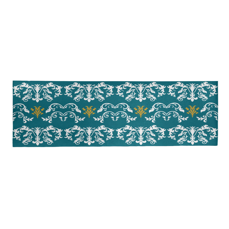 Tapis de couloir damassé bleu