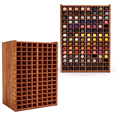 Organisateur de marqueurs en bois à 120 emplacements, porte-stylos/marqueurs de bureau en MDF avec compartiments quadrillés pour marqueurs de peinture, fournitures artistiques, perles de loisirs créatifs, stylos à dessin et articles de papeterie, marron