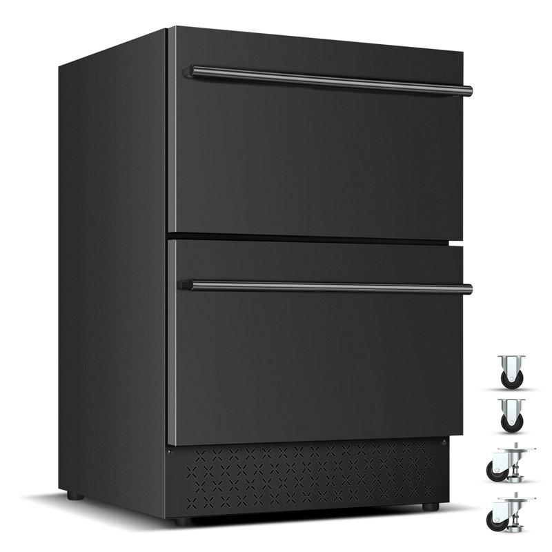 Under Counter Drawer Fridge 24 Inch, Built-In/Freestanding Beverage Refrigerator For Home And Commercial Use, Stainless Steel Material, Fast Cooling, Low Noise, Black