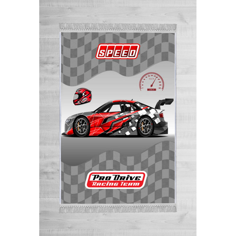 Tapis gris / rouge / noir en velours tissé à plat Naranjo, Rectangle 5 pi 11 po x 9 pi 2 po